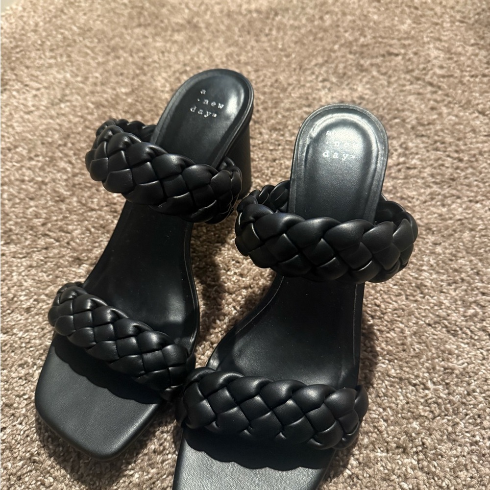 a new day Black Braided Double-Strap Slide Heels